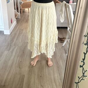 American Eagle Outfitters Cream Midi Asymmetrical Skirt
